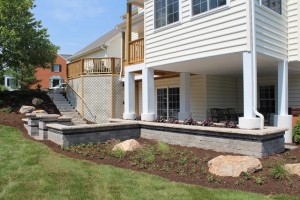 patio, steps, and retaining walls