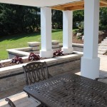 patio, retaining walls, and steps