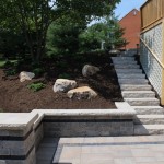 patio, retaining walls, and steps