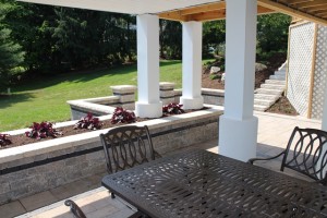patio, retaining walls, and steps