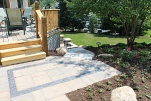 unilock walkway and paver patio
