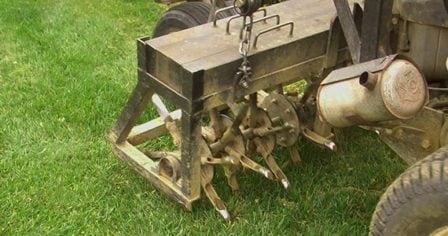 Core aeration on a residential lawn