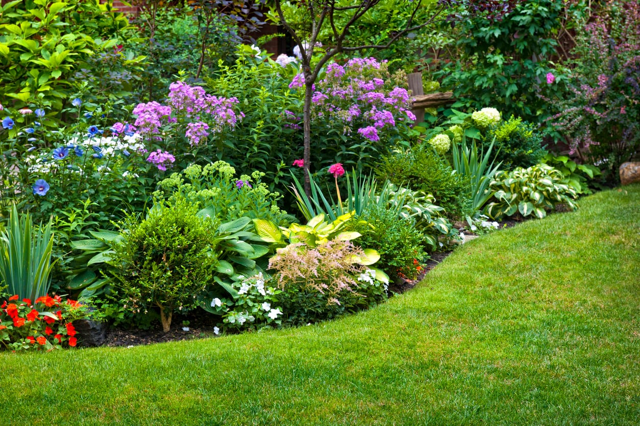 Residential landscape and lawn maintained by Tomlinson Bomberger in Central PA